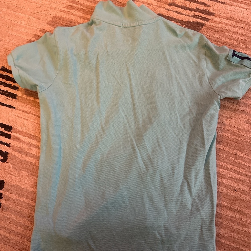 Polo by Ralph Lauren Men's Aqua Polo Shirt with Yellow Logo - Picture 3 of 4